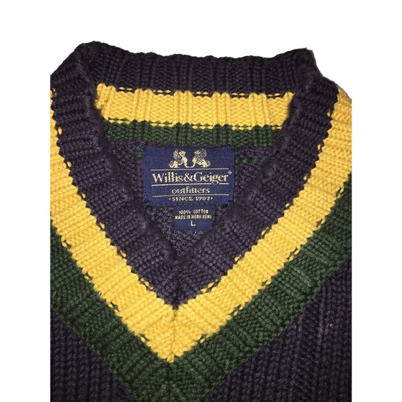 Willis & Geiger Outfitters Mens Striped Cotton V-Neck Pullover Sweater Large - Picture 7 of 13